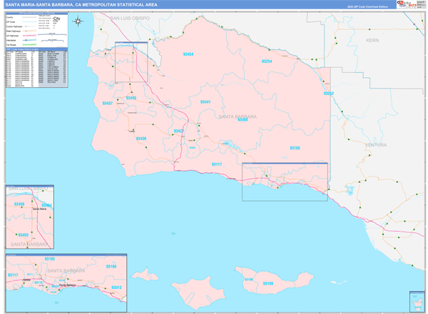Santa Maria-Santa Barbara Metro Area Digital Map Color Cast Style
